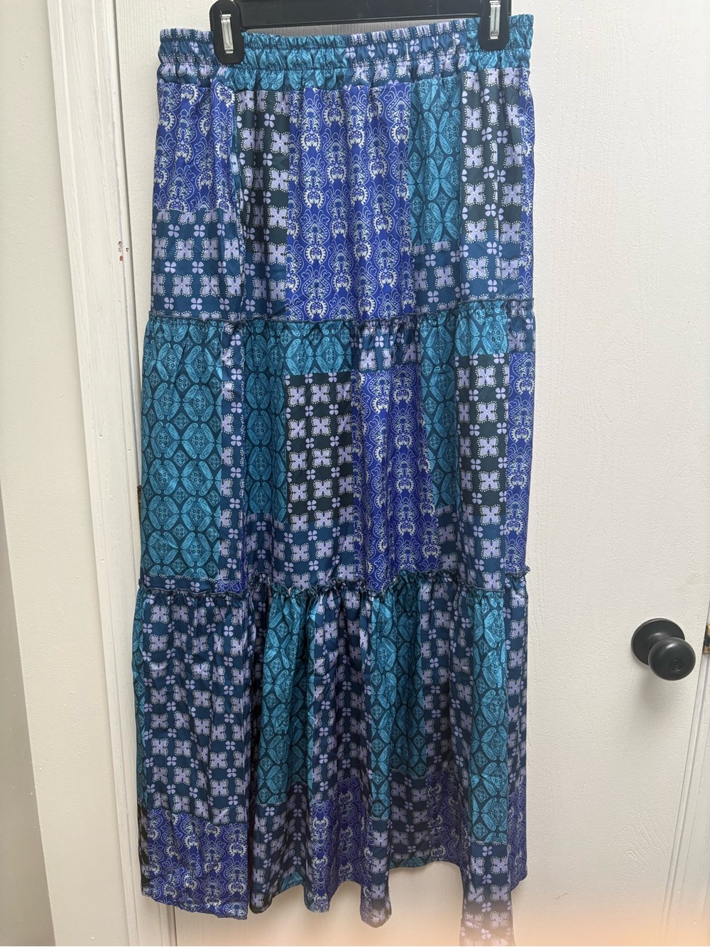 Maxi Patchwork Print Skirt in Blue and Teal - it has pockets!!! Boho themed